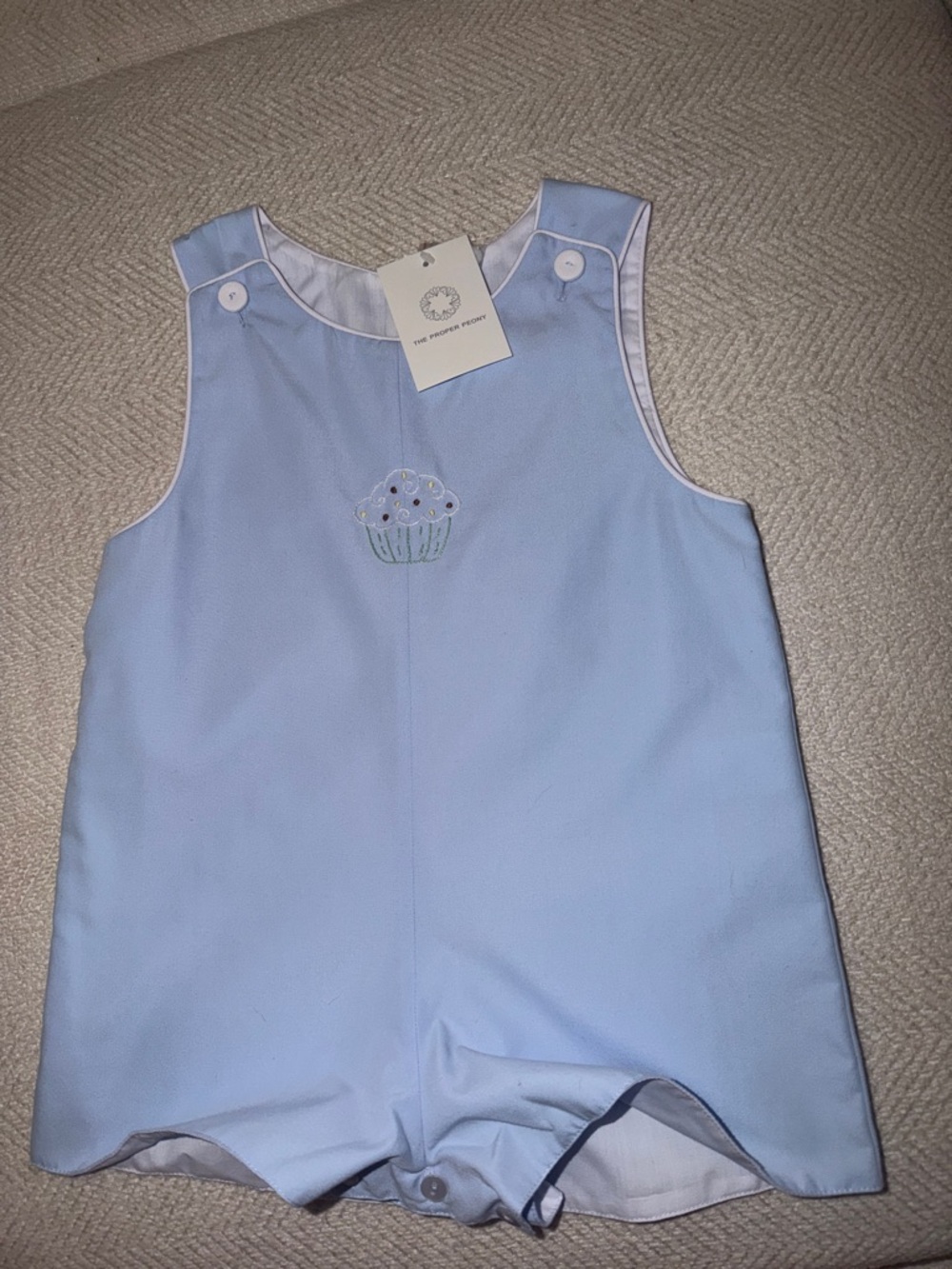The Proper Peony Light Blue Cupcake One-Piece Footie bubble Jon Jon